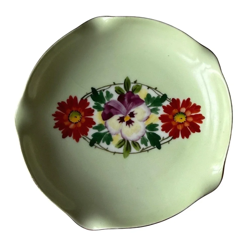 Erphila Bavaria Pansy Dish Hand Painted Celadon Green Porcelain Ring Dish 1920s